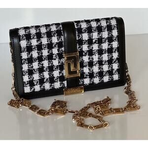 Versace Greek Key Leather Black Wallet on Chain Mini Shoulder Bag 1007220 NWT